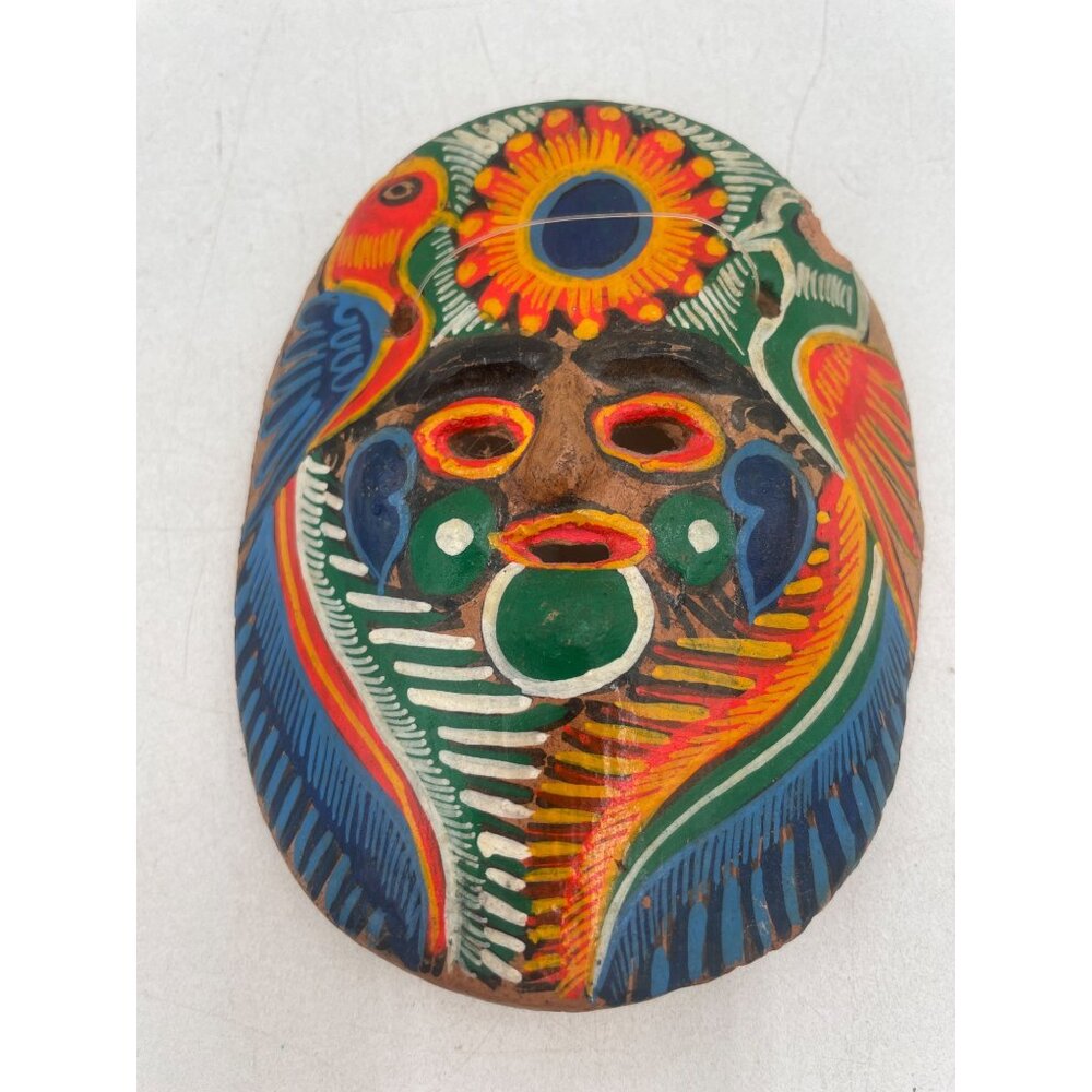 Handcrafted Vintage Mexican Ceramic Masks Colorful Aztec Tribal Face Wall Décor - Picture 3 of 8